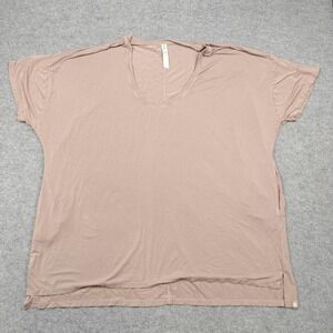 POPFLEX Shirt Womens 2X Beige Exuberant Scoop Neck Short Sleeve Pockets Yoga Gym
